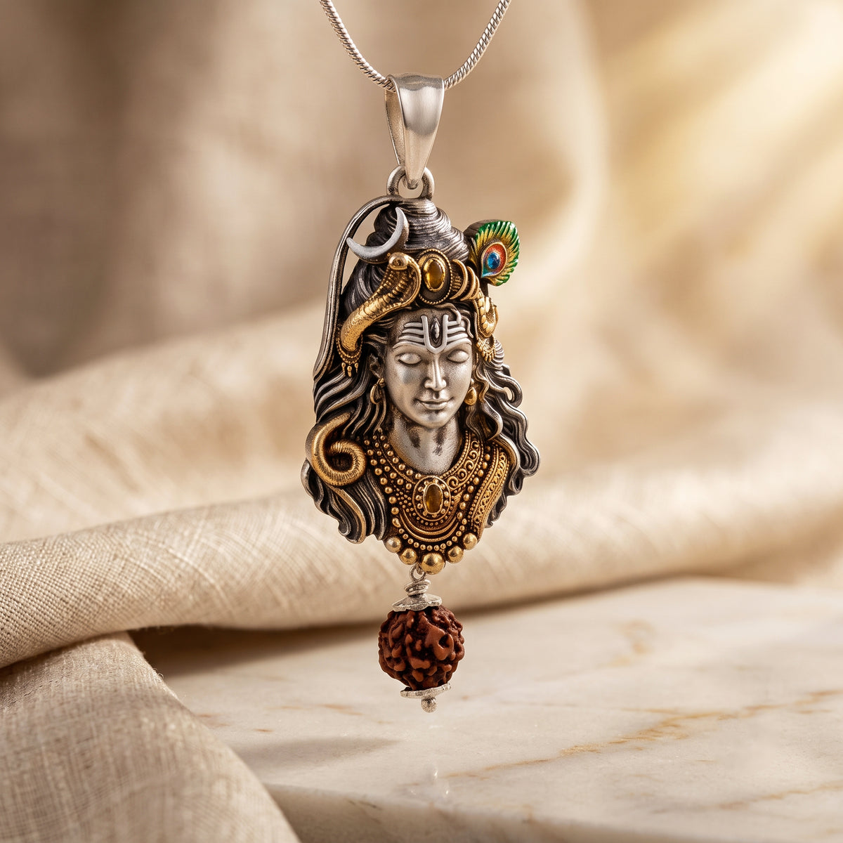 Shiv Krishna Conjoint Face 925 Silver Pendant | Gold Touch-Up & Enamel Work