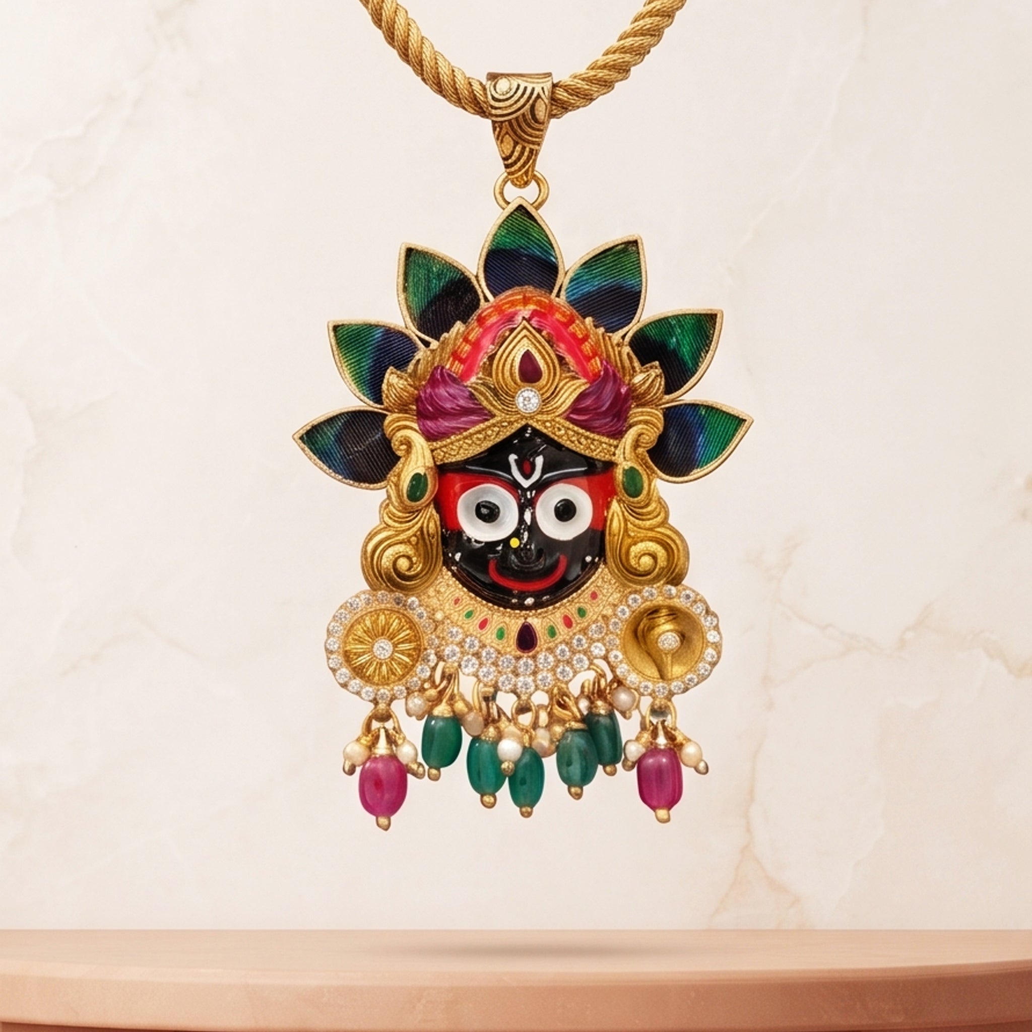 Jagannath Ji 925 Pure Silver Gold Plated Pendant with Real Morpankh