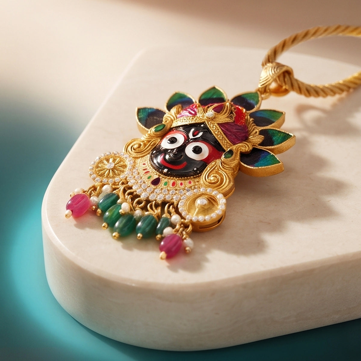 Jagannath Ji 925 Pure Silver Gold Plated Pendant with Real Morpankh